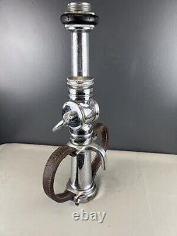 Vintage Seagrave 21/2 In. Playpipe Fire Nozzle Chrome, Leather Strap Handles