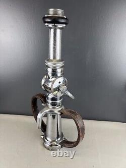 Vintage Seagrave 21/2 In. Playpipe Fire Nozzle Chrome, Leather Strap Handles