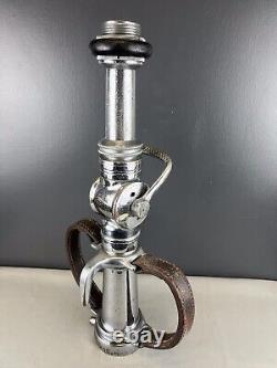 Vintage Seagrave 21/2 In. Playpipe Fire Nozzle Chrome, Leather Strap Handles