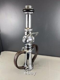 Vintage Seagrave 21/2 In. Playpipe Fire Nozzle Chrome, Leather Strap Handles