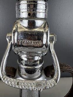 Vintage Seagrave 21/2 In. Playpipe Fire Nozzle Chrome, Leather Strap Handles