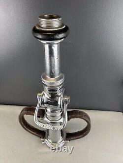 Vintage Seagrave 21/2 In. Playpipe Fire Nozzle Chrome, Leather Strap Handles