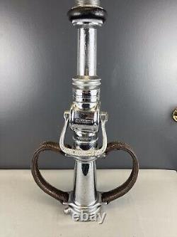 Vintage Seagrave 21/2 In. Playpipe Fire Nozzle Chrome, Leather Strap Handles