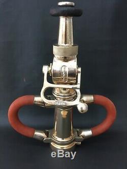 Vintage Solid Brass 21/2 Akron NOLEAK RED RUBBER HANDLE FIRE NOZZLE POLISHED
