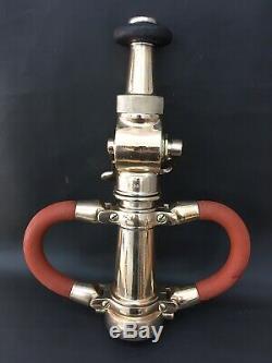 Vintage Solid Brass 21/2 Akron NOLEAK RED RUBBER HANDLE FIRE NOZZLE POLISHED