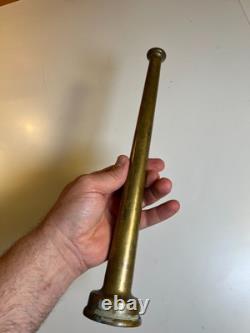 Vintage Solid Brass Fire Hose Nozzle Tip 12 Tapered Threaded End Antique Fire