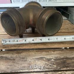Vintage Solid Brass Fire Hydrant Siamese Water Hose Wye Y Splitter 3 Thread 6LB