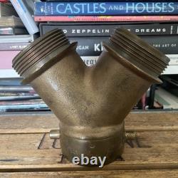 Vintage Solid Brass Fire Hydrant Siamese Water Hose Wye Y Splitter 3 Thread 6LB