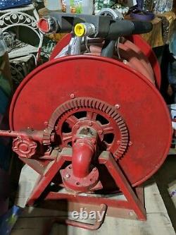 Vintage TOKHEIM Hose Reel 20-10-2045 Fire Fighting with Hose and Nozzle IRON see