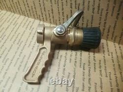 Vintage UNUSED Elkhart MFG Heavy Solid Brass 95 GPM Nozzle Navy Adjustable FIRE