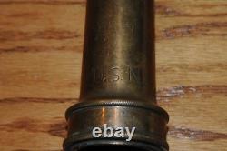 Vintage U. S. N. United States Navy U. S. L. Brass Fire Hose Nozzle Attachment 1-1/4