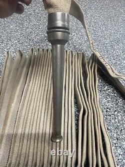 Vintage Unlined 50ft 1 1/4 Fire Hose Washington DC Withnozzle HJM Howard Hercules