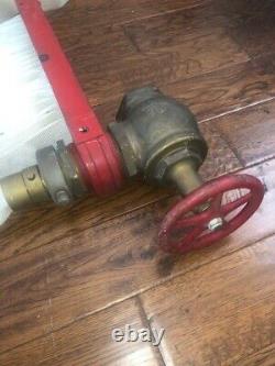 Vintage W. D. Allen 75' Fire Hose, Valve, 12 Brass Nozzle & Building Wall Rack