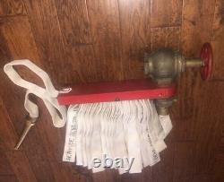 Vintage W. D. Allen 75' Fire Hose, Valve, 12 Brass Nozzle & Building Wall Rack