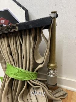 Vintage W. D. Allen Fire Hose Rack w Canvas Hose & Brasss Nozzle WALL MOUNT usa