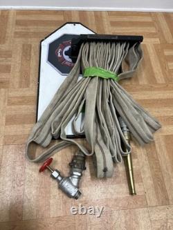 Vintage W. D. Allen Fire Hose Rack w Canvas Hose & Brasss Nozzle WALL MOUNT usa