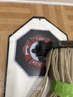 Vintage W. D. Allen Fire Hose Rack w Canvas Hose & Brasss Nozzle WALL MOUNT usa