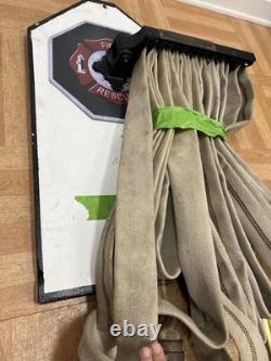 Vintage W. D. Allen Fire Hose Rack w Canvas Hose & Brasss Nozzle WALL MOUNT usa
