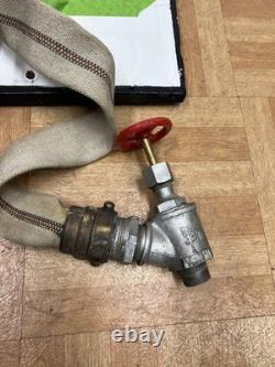 Vintage W. D. Allen Fire Hose Rack w Canvas Hose & Brasss Nozzle WALL MOUNT usa