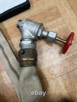 Vintage W. D. Allen Fire Hose Rack w Canvas Hose & Brasss Nozzle WALL MOUNT usa
