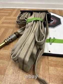 Vintage W. D. Allen Fire Hose Rack w Canvas Hose & Brasss Nozzle WALL MOUNT usa