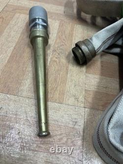 Vintage W. D. Allen Fire Hose Rack w Canvas Hose & Brasss Nozzle WALL MOUNT usa