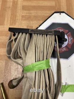 Vintage W. D. Allen Fire Hose Rack w Canvas Hose & Brasss Nozzle WALL MOUNT usa