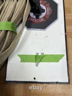 Vintage W. D. Allen Fire Hose Rack w Canvas Hose & Brasss Nozzle WALL MOUNT usa
