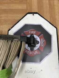 Vintage W. D. Allen Fire Hose Rack w Canvas Hose & Brasss Nozzle WALL MOUNT usa