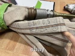 Vintage W. D. Allen Fire Hose Rack w Canvas Hose & Brasss Nozzle WALL MOUNT usa