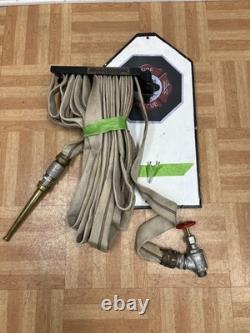 Vintage W. D. Allen Fire Hose Rack w Canvas Hose & Brasss Nozzle WALL MOUNT usa