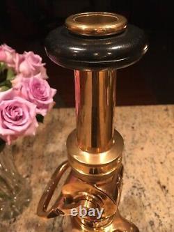 Vintage Wooster Brass 21/2 In. / Leather Handle, lever Shutoff Fire Nozzle With Tip