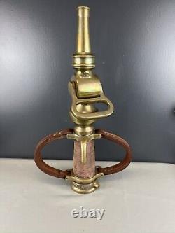 Vintage Wooster Brass 2 1/2 In Play Pipe & Fire Nozzle W Leather Handles