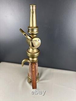 Vintage Wooster Brass 2 1/2 In Play Pipe & Fire Nozzle W Leather Handles
