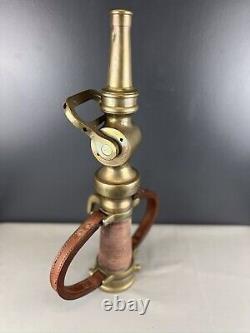 Vintage Wooster Brass 2 1/2 In Play Pipe & Fire Nozzle W Leather Handles