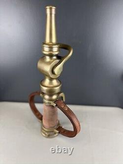 Vintage Wooster Brass 2 1/2 In Play Pipe & Fire Nozzle W Leather Handles