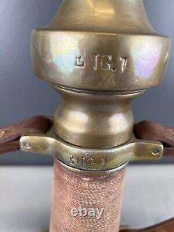 Vintage Wooster Brass 2 1/2 In Play Pipe & Fire Nozzle W Leather Handles