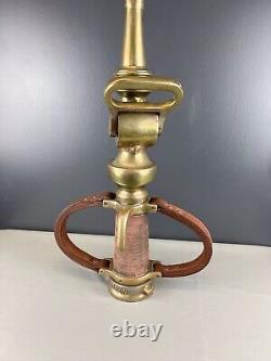 Vintage Wooster Brass 2 1/2 In Play Pipe & Fire Nozzle W Leather Handles
