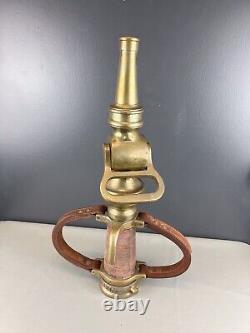 Vintage Wooster Brass 2 1/2 In Play Pipe & Fire Nozzle W Leather Handles