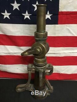 Vintage Wooster Brass Fire Fighter Water Hose Nozzle Original Leather