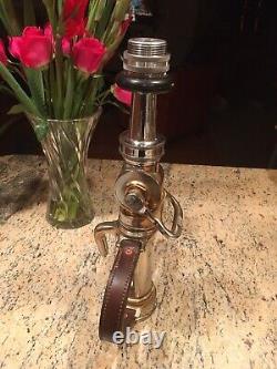 Vintage Wooster brass 21/2 in. Play Pipe W leather hd. Fire Nozzle & Shut Off
