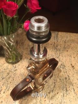Vintage Wooster brass 21/2 in. Play Pipe W leather hd. Fire Nozzle & Shut Off