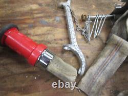 Vintage allenco fire hose bowes hose rack, spanner, brass valves & wall cabinet
