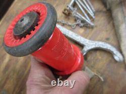 Vintage allenco fire hose bowes hose rack, spanner, brass valves & wall cabinet