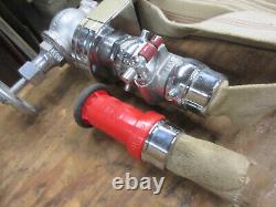 Vintage allenco fire hose bowes hose rack, spanner, brass valves & wall cabinet