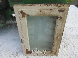 Vintage allenco fire hose bowes hose rack, spanner, brass valves & wall cabinet