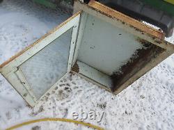 Vintage allenco fire hose bowes hose rack, spanner, brass valves & wall cabinet