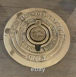 Vintage circular brass plate or cap FOR FIRE DEPARTMENT JAMES JONES CO. BRASS