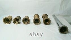 Vintage lot of 6 used brass fire hose nozzles Seco Elkhart Powhatan