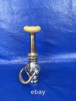 Vintage nickel plated over brass American LaFrance fire nozzle and shut off